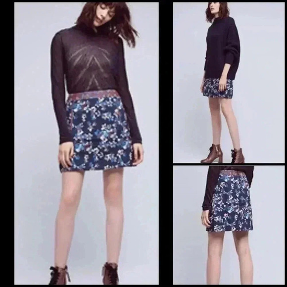 Anthropologie Maeve Cardana Purple Blue Floral Mini Skirt Size 0 - Picture 1 of 9